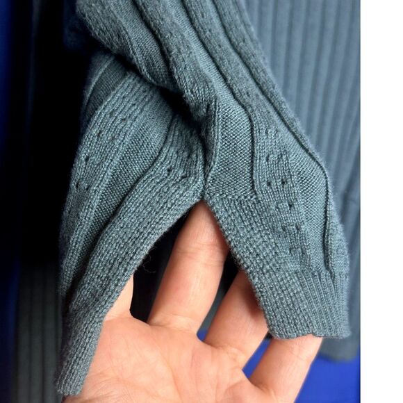 Natural Life Teal Love Flower Ribbed Cropped Cable Knit Crewneck Sweater Boho XL - Picture 5 of 9